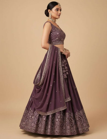 Lehenga Mart Dusty Purple Star Faux Georgette Designer Bollywood Style Wedding Wear Lehenga Choli