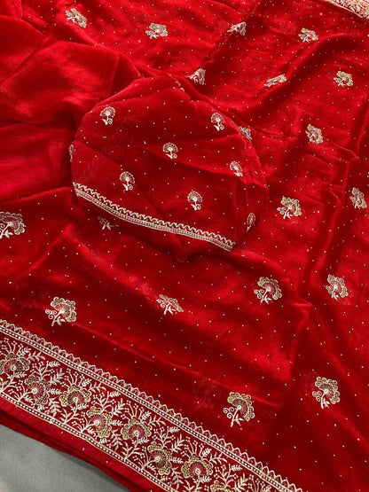 Teeya Creation New Womens Latest Party Wear Soft Chiffon Silk Saree-Red