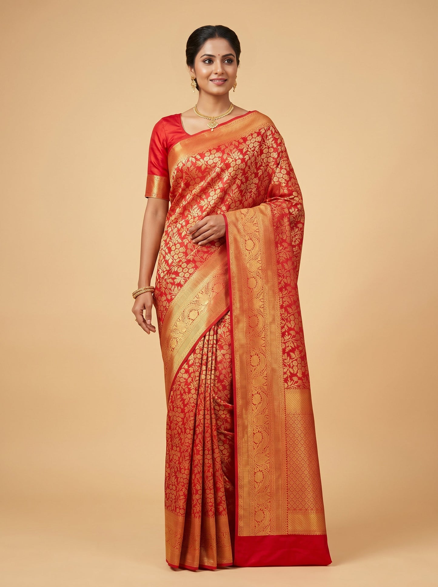 Flame Red Handloom Saree