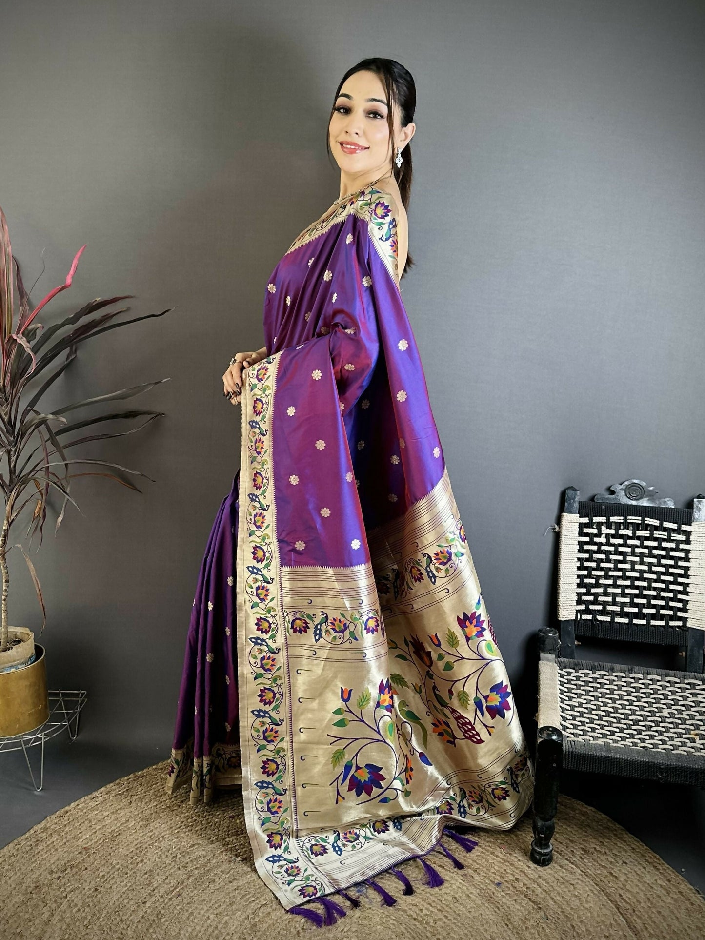 Prime Volt Premium Soft Silk Mayur Paithani Saree with Peacock Meena Weaving & Rich Pallu-Purple