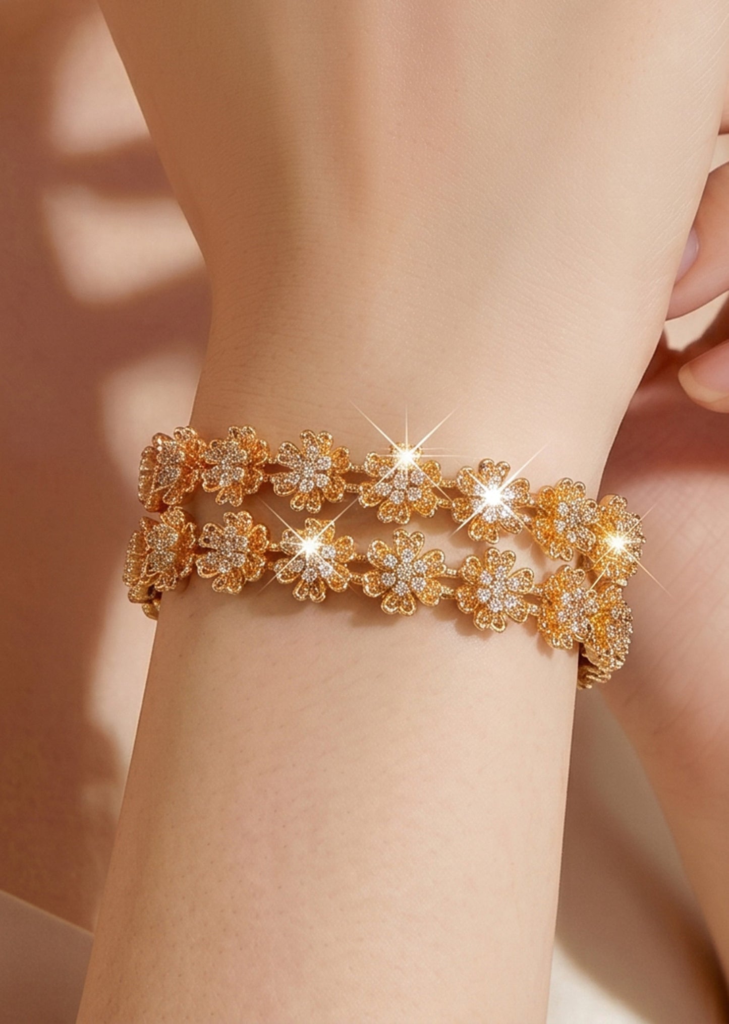 Floral CZ Eternity Bangle Set