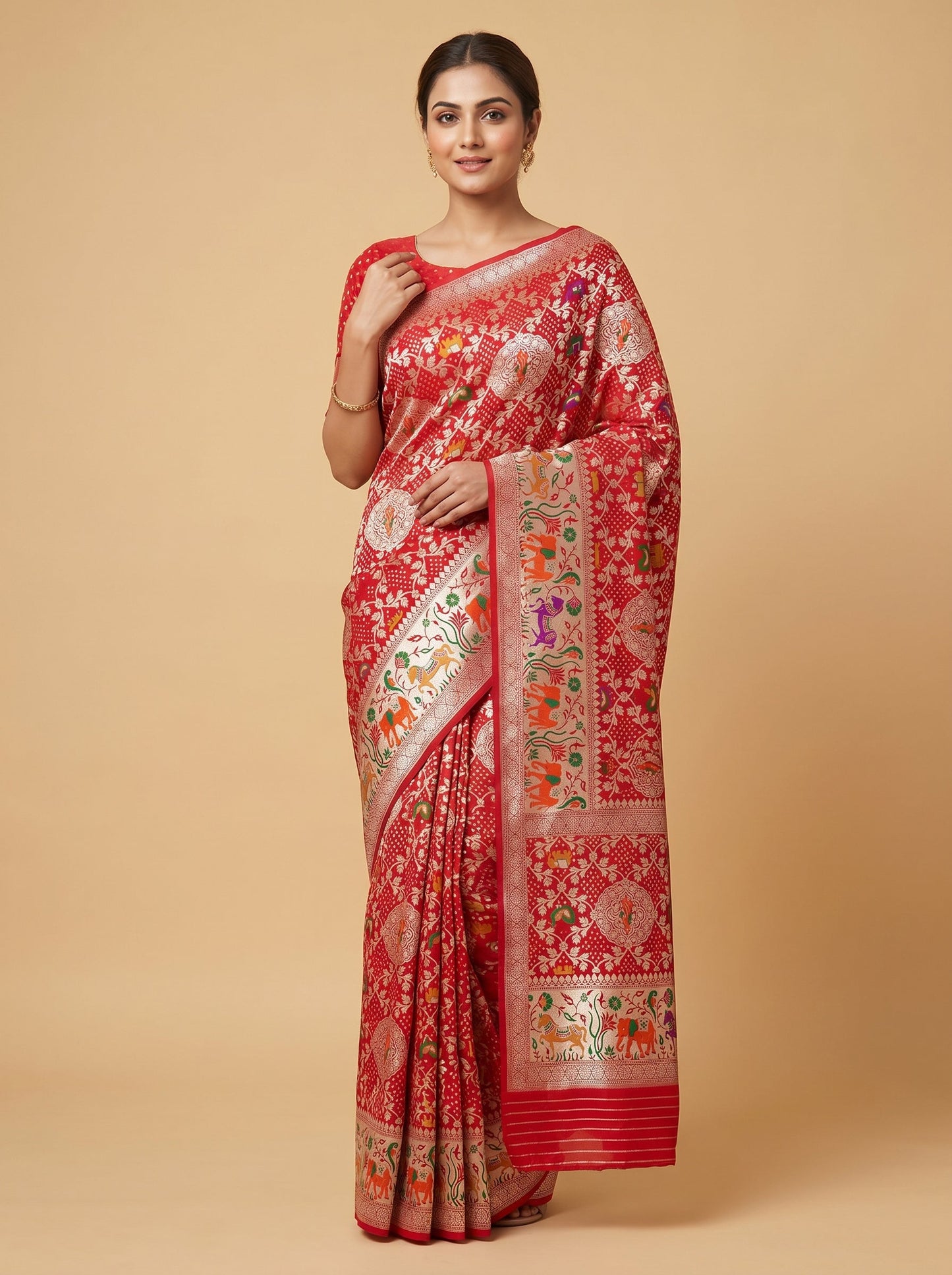 Floral Pop Red Embroidered Saree