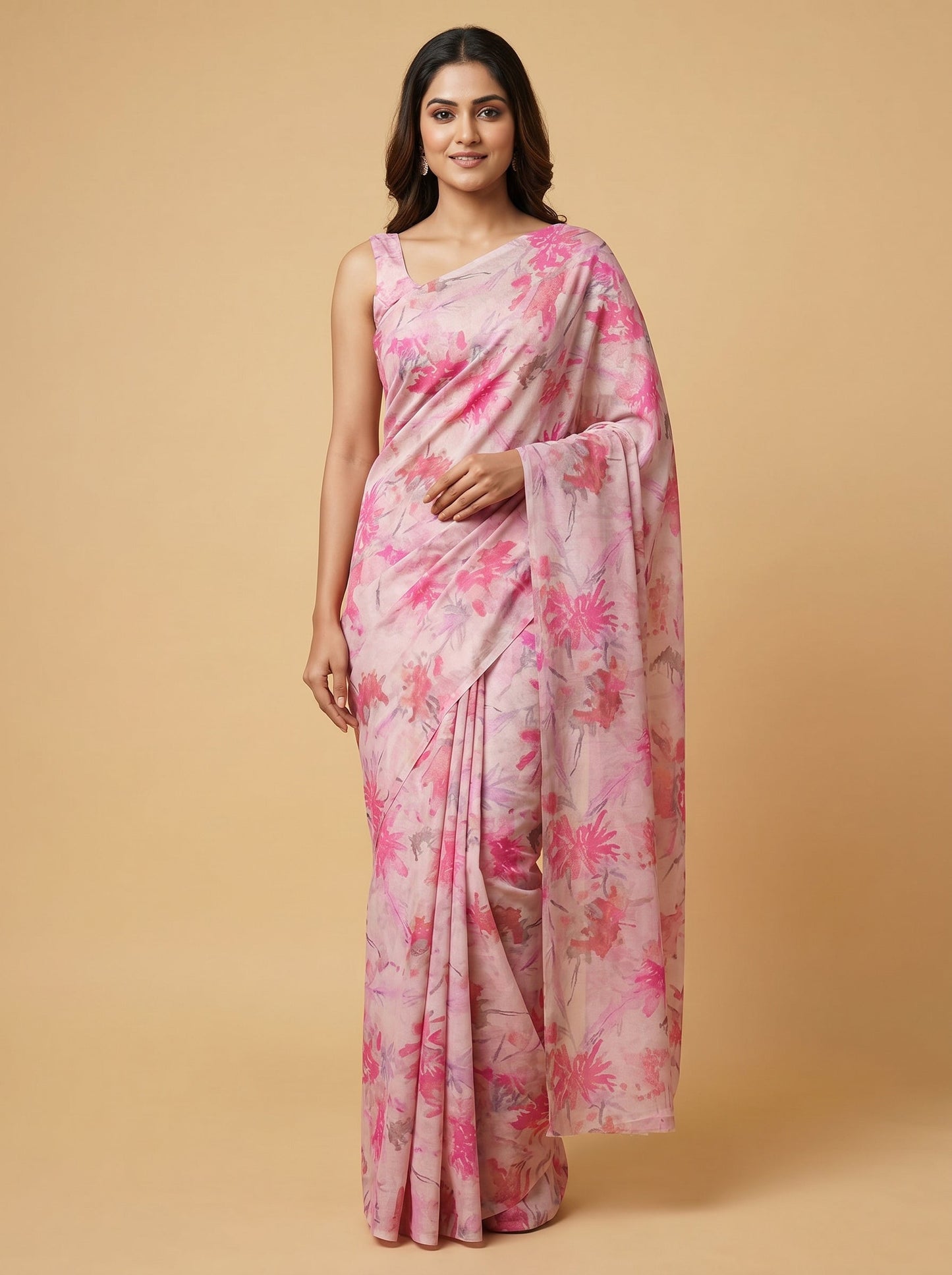 Floral Whisper Pink Handloom Saree