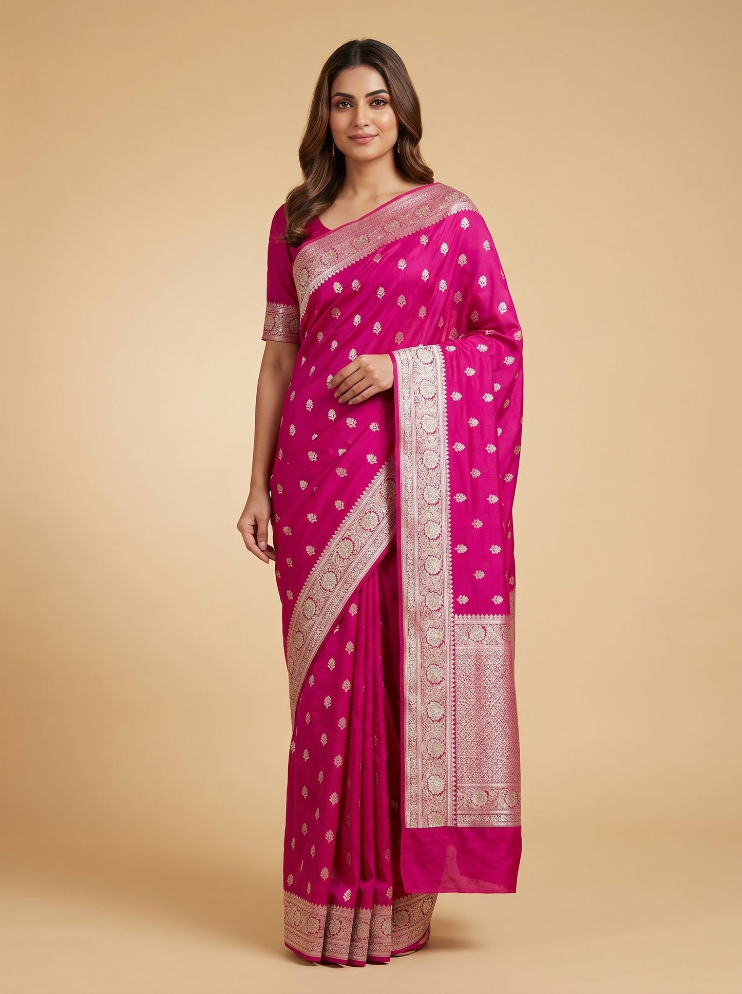 Fluorescent Pink Embroidered Saree