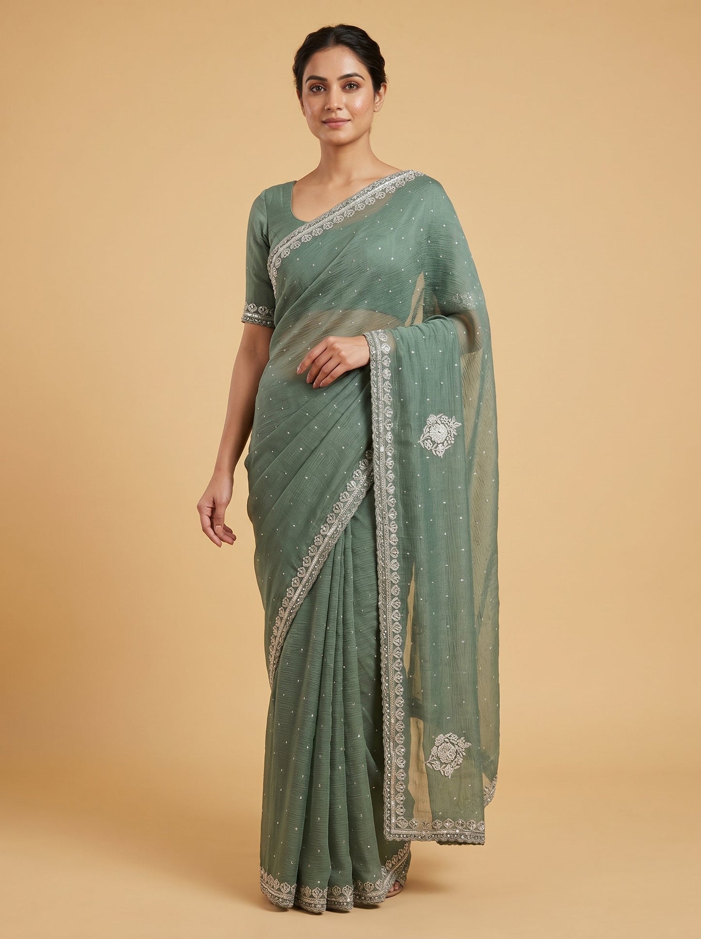 Forest Green Woodland Luxe Embroidered Saree