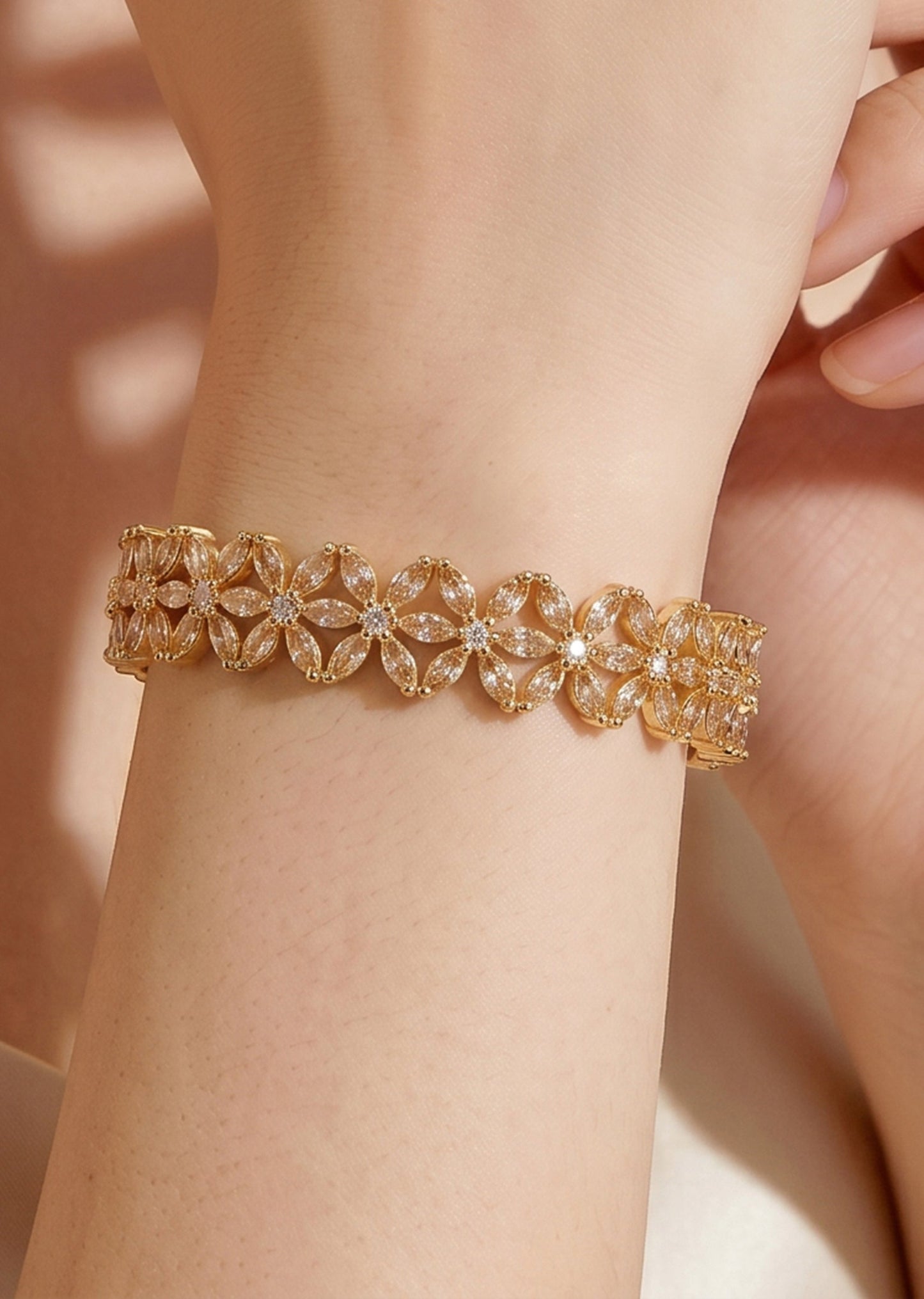 Four Petal Floral CZ Kada Set