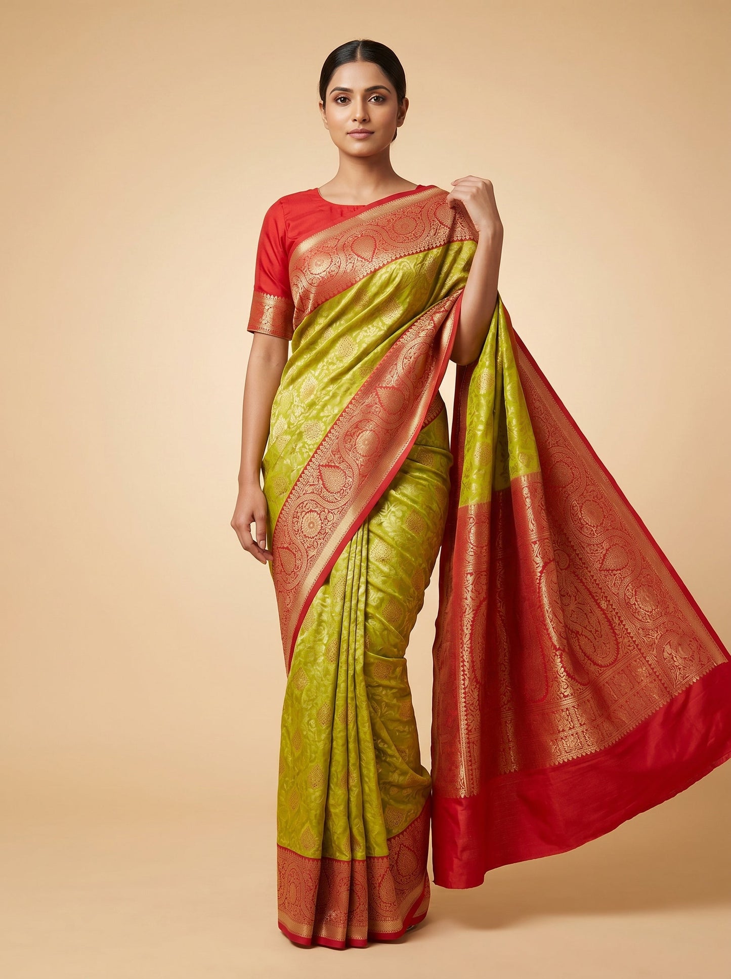 Fresh Parrot Green Handloom Saree