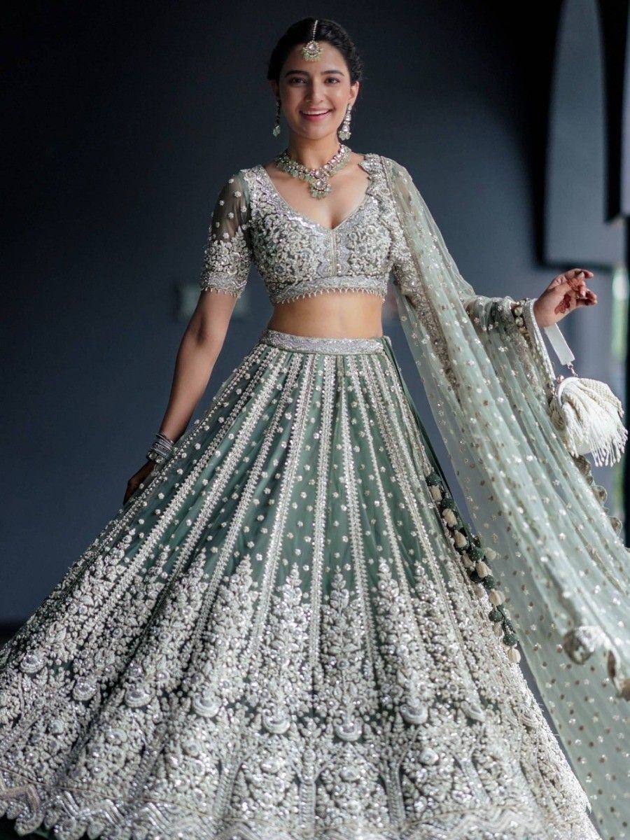 Tulsi Art Alluring Green Sequins Net Engagement Wear Lehenga Choli With Dupatta