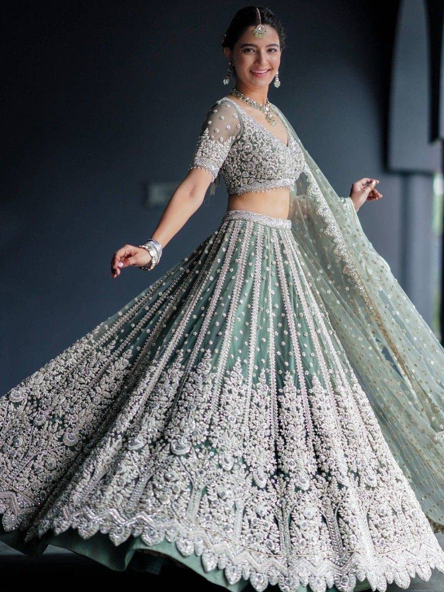 Tulsi Art Alluring Green Sequins Net Engagement Wear Lehenga Choli With Dupatta