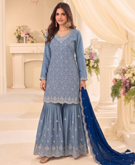KC Designer Baby Blue 3 Piece Salwar Suit For Women Indian Wear