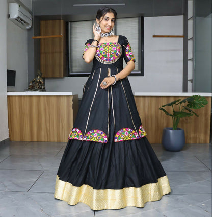 Yash Enterprise Black Rayon Cotton Embroidery Semi Stitched Navratri Top Chaniya Choli