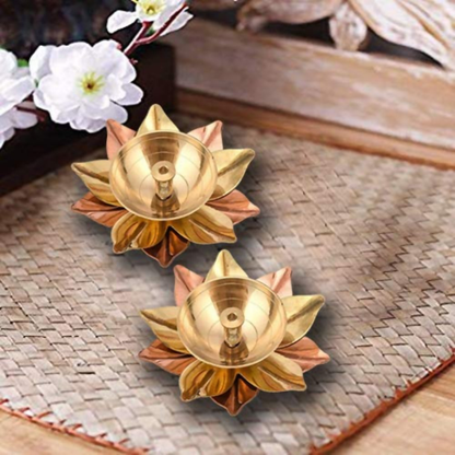 CraftVatika Lotus Shape Decorative Brass Akhand Diya Sets