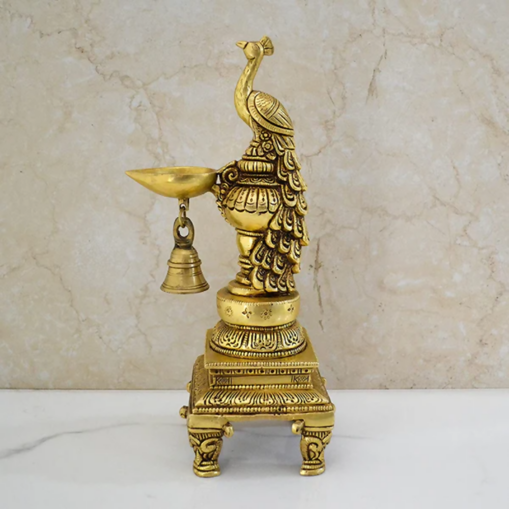 CraftVatika Brass Peacock Decorative Diya For Decoration