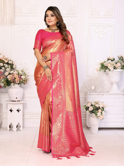 Aastha Fashion Pink Tissue Silk Weaving Saree