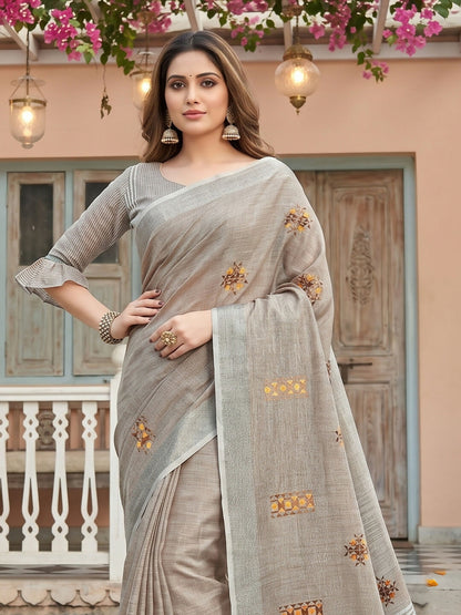 Shree Shyam Fashion Light Beige Linen Saree