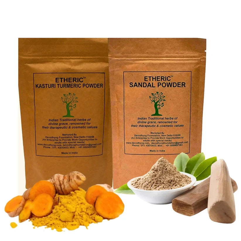 Etheric Kasturi Turmeric & Sandal Powder Combo  Herbal Face Pack for Glowing Skin