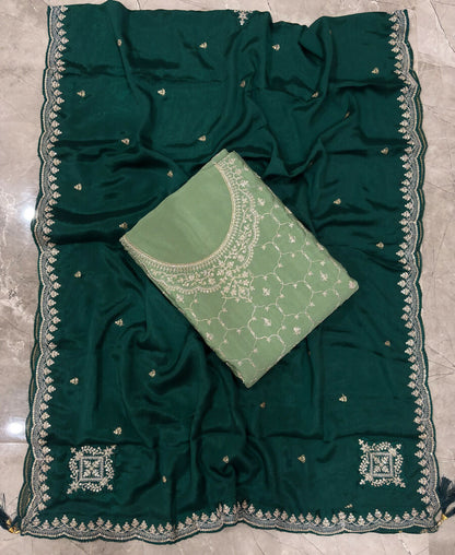 KC Heavy Chinon Pista Green Salwar Suit For Women Ethnic Wear