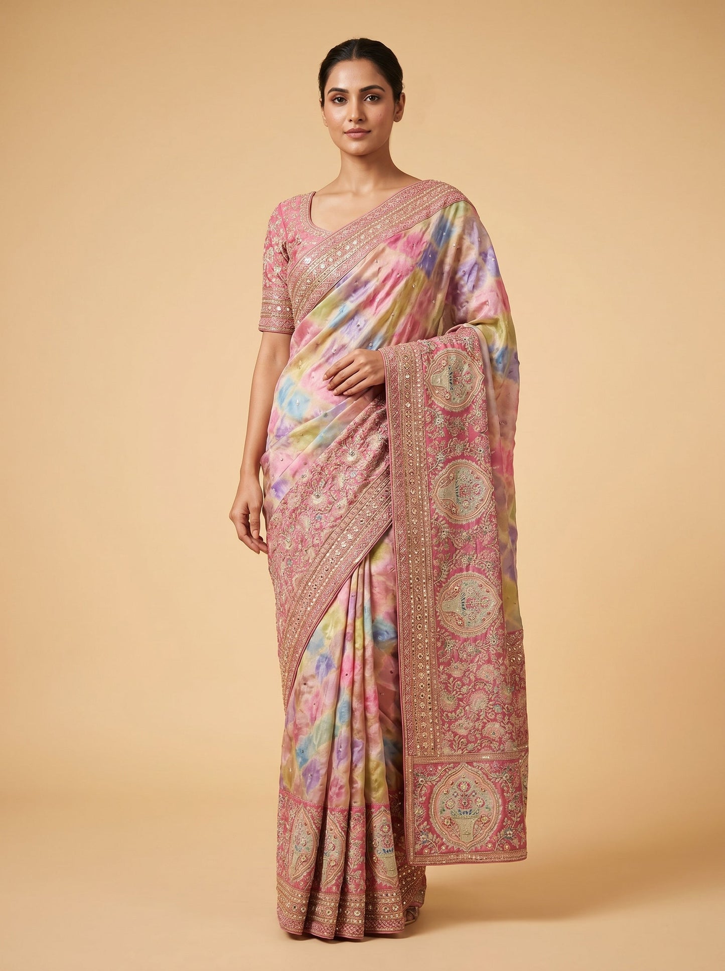 Gajri Warm Tone Embroidered Saree