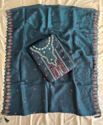 KC Teal Blue Pakistani Crunchy Silk Heavy Salwar Kameez For Women
