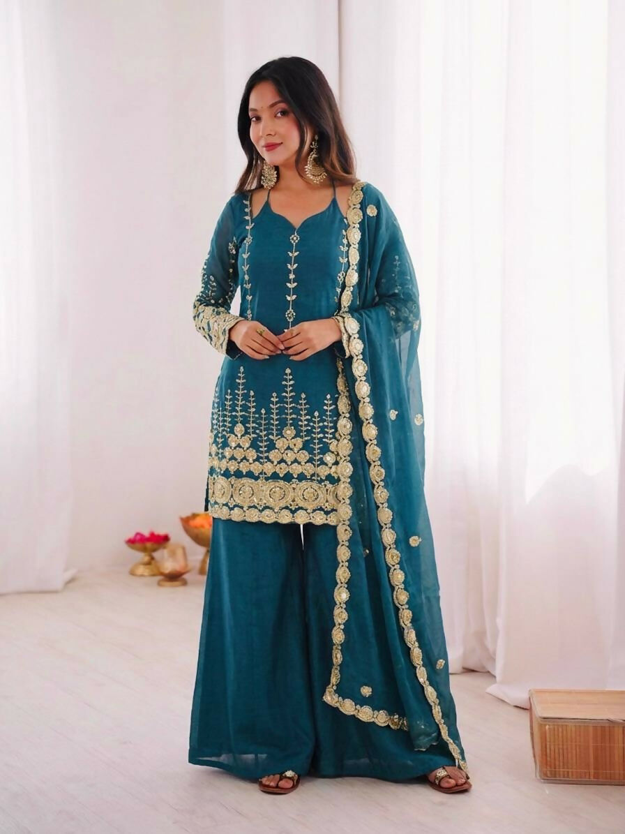 Teeya Creation New Trendy Womens Ethnic Wear Kurta Sharara Set - Blue