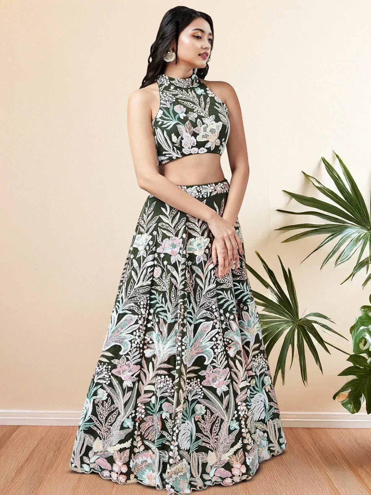 Tulsi Art Glamorous Green Sequins Net Designer Lehenga Choli With Dupatta