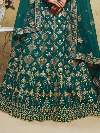 Tulsi Art Glamorous Green Thread Embroidered Silk Lehenga Choli With Dupatta