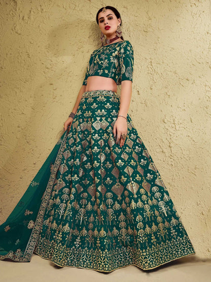 Tulsi Art Glamorous Green Thread Embroidered Silk Lehenga Choli With Dupatta
