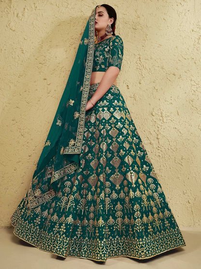 Tulsi Art Glamorous Green Thread Embroidered Silk Lehenga Choli With Dupatta
