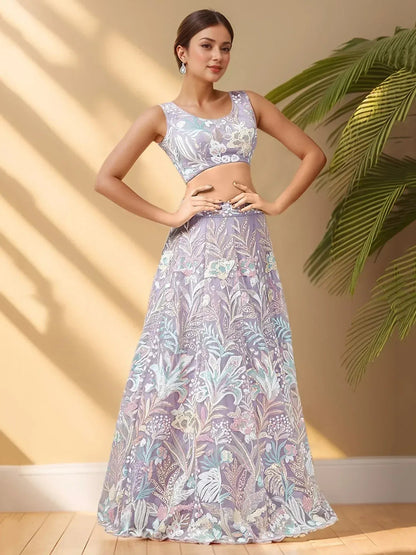 Tulsi Art Glamorous Lavender Sequins Net Bridesmaid Lehenga Choli With Dupatta
