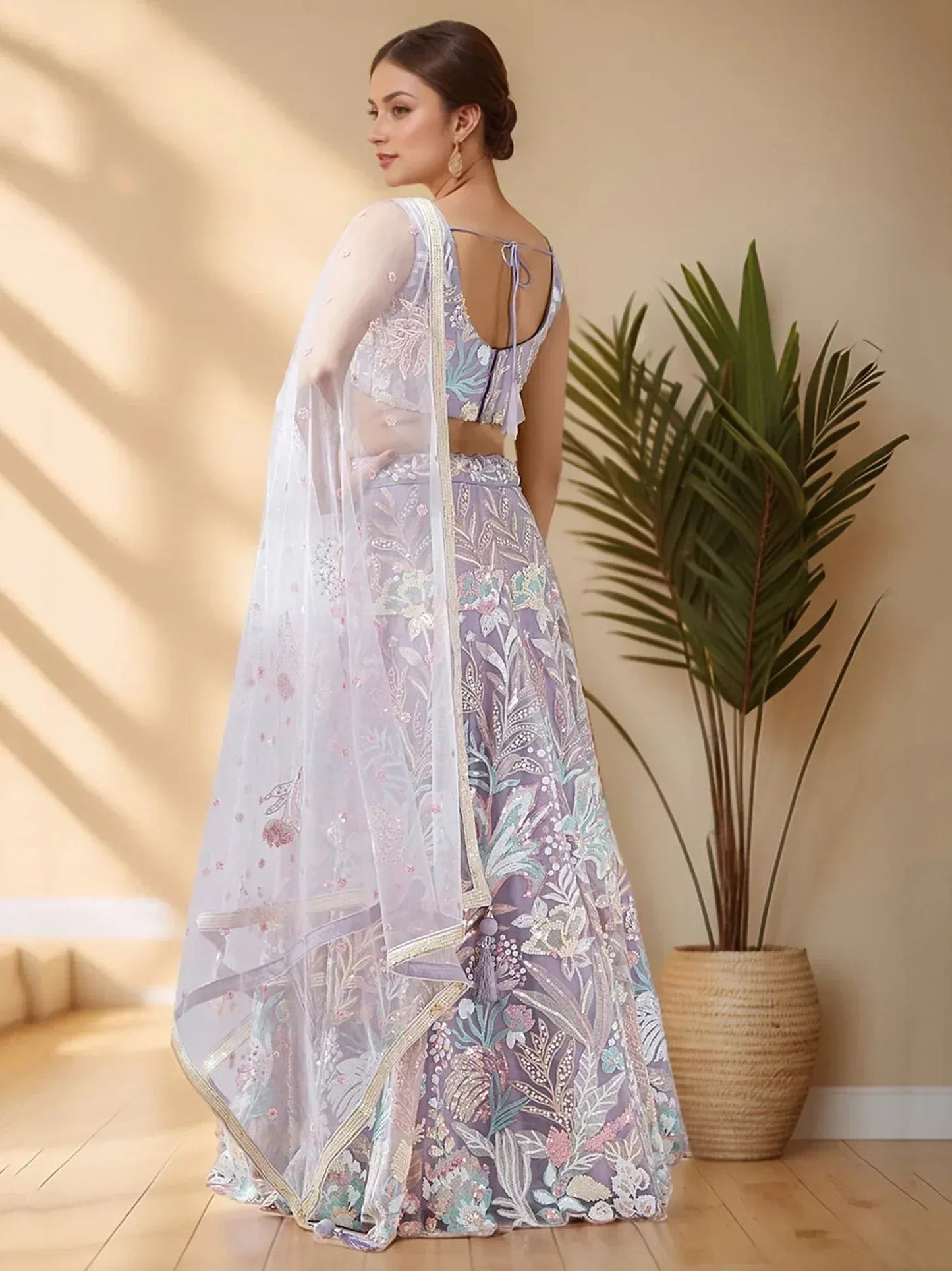 Tulsi Art Glamorous Lavender Sequins Net Bridesmaid Lehenga Choli With Dupatta