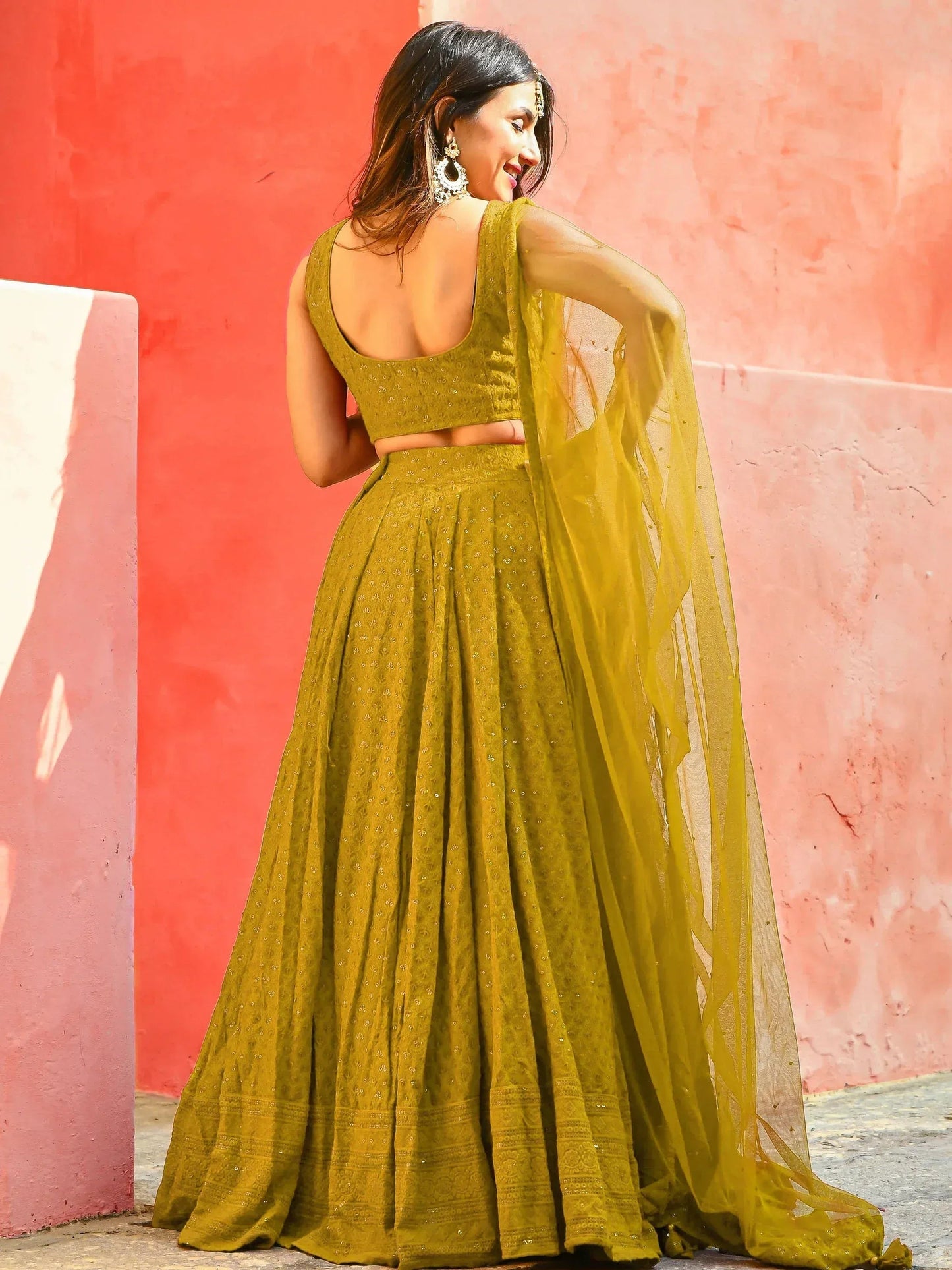Tulsi Art Glamorous Mustard Yellow Sequins Lehenga Choli With Net Dupatta