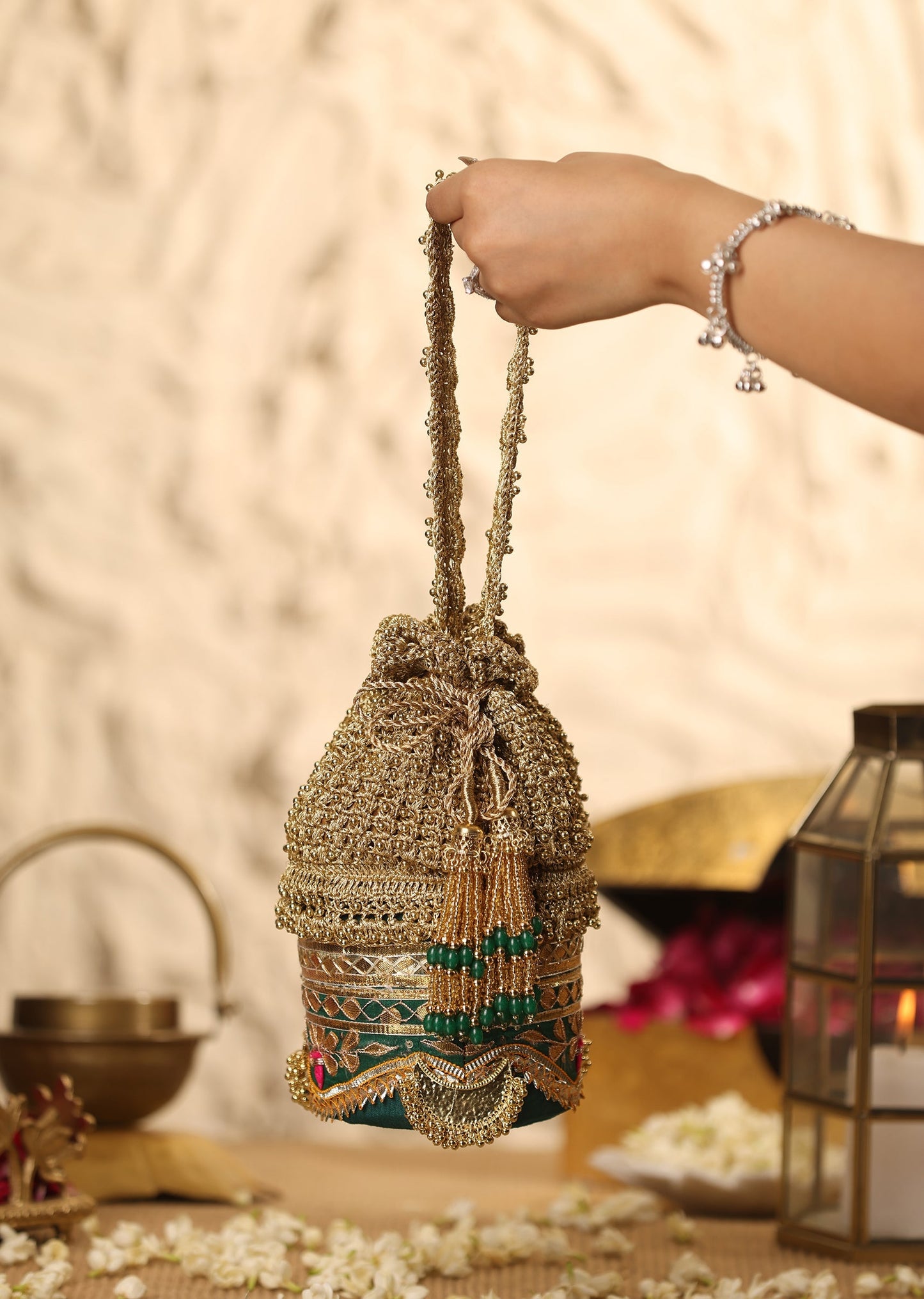 Green Zari Potli Bag