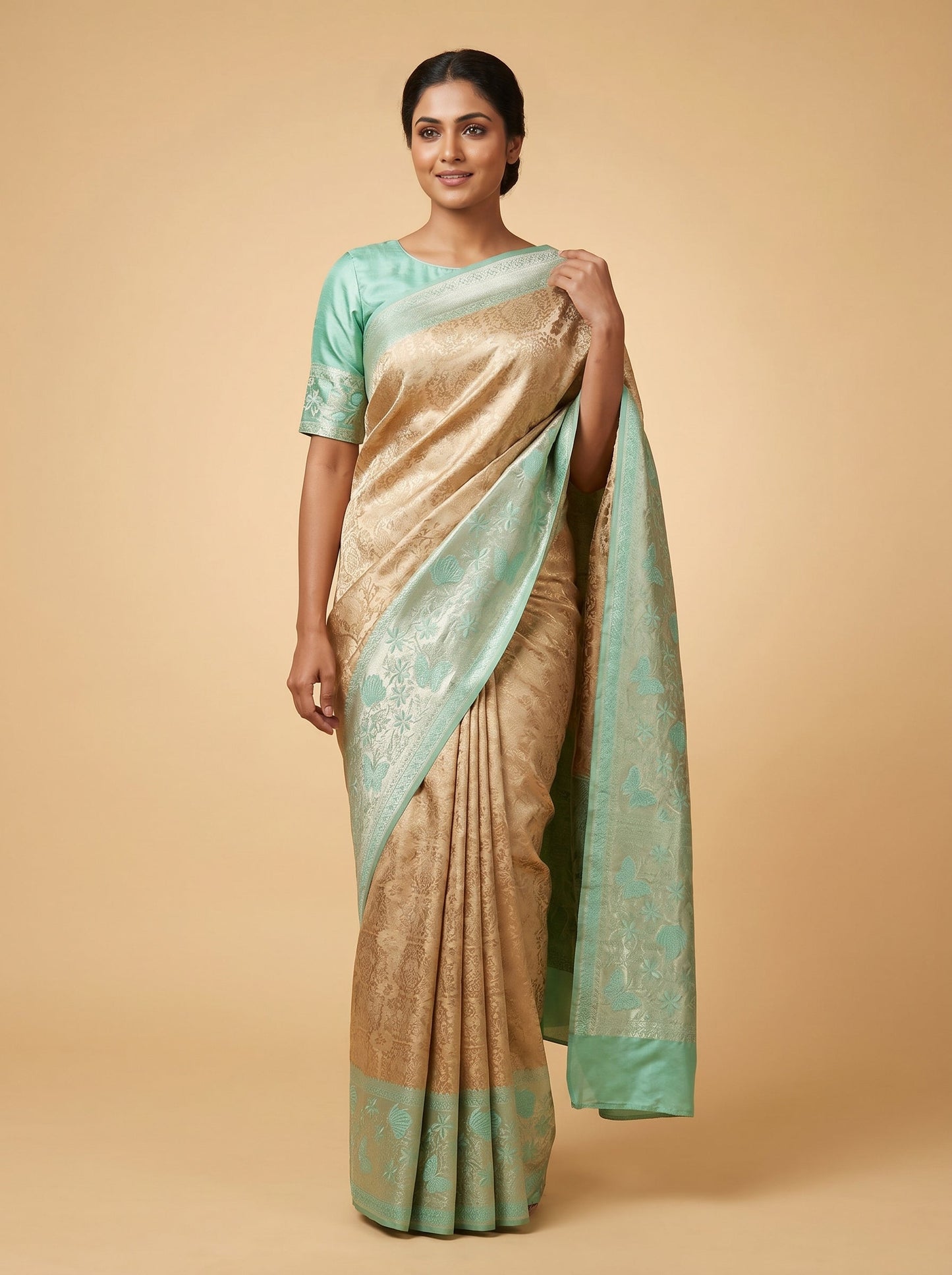 Gold Blue Fusion Handloom Saree