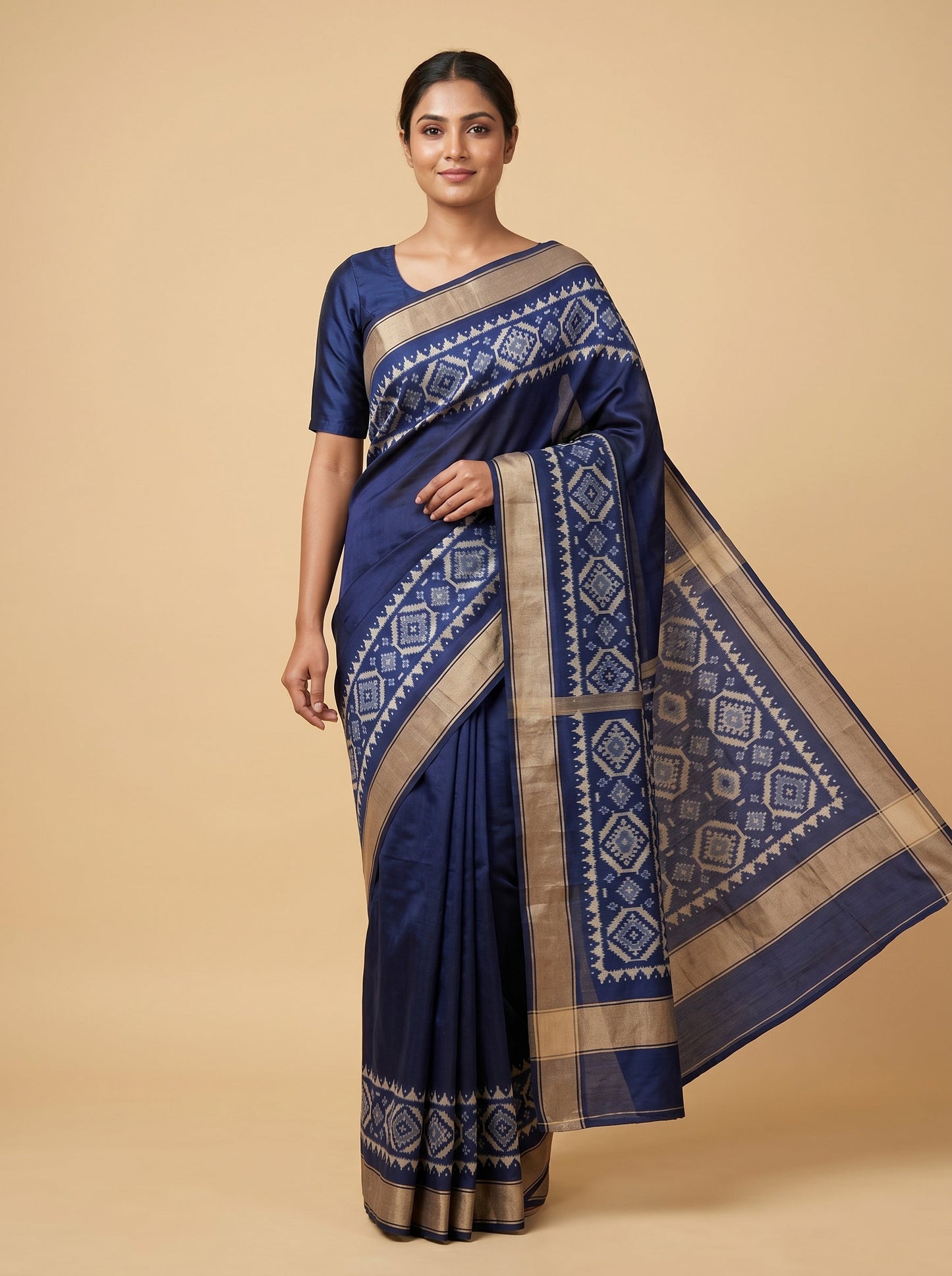 Gold Blue Handloom Saree with Dual Tone Finish