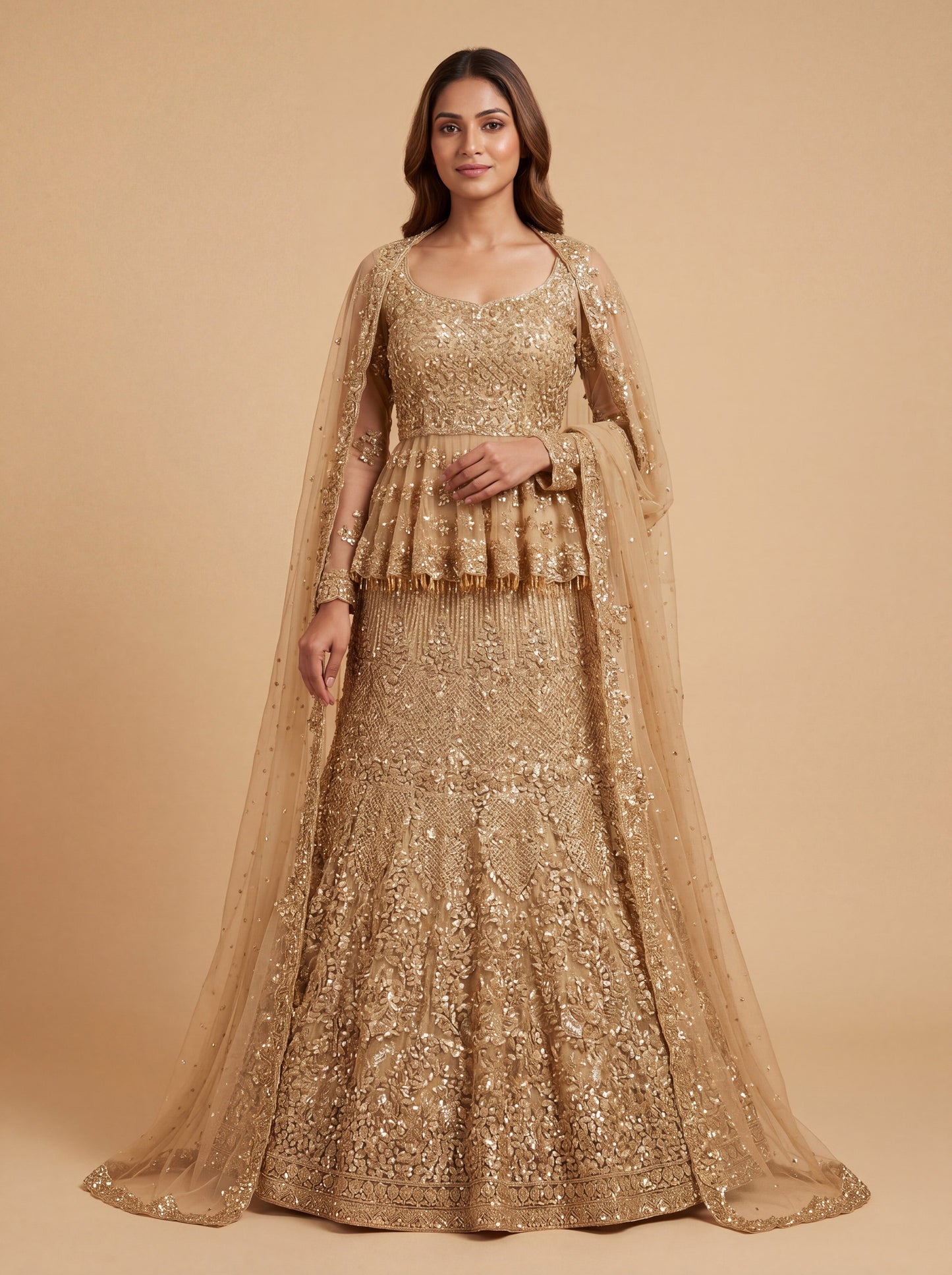 Gold Bridal Contemporary Opulent Lehenga