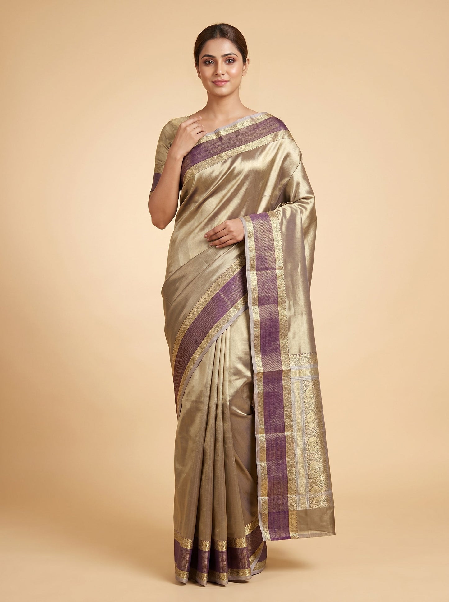 Gold Brown Vintage Gleam Handloom Saree