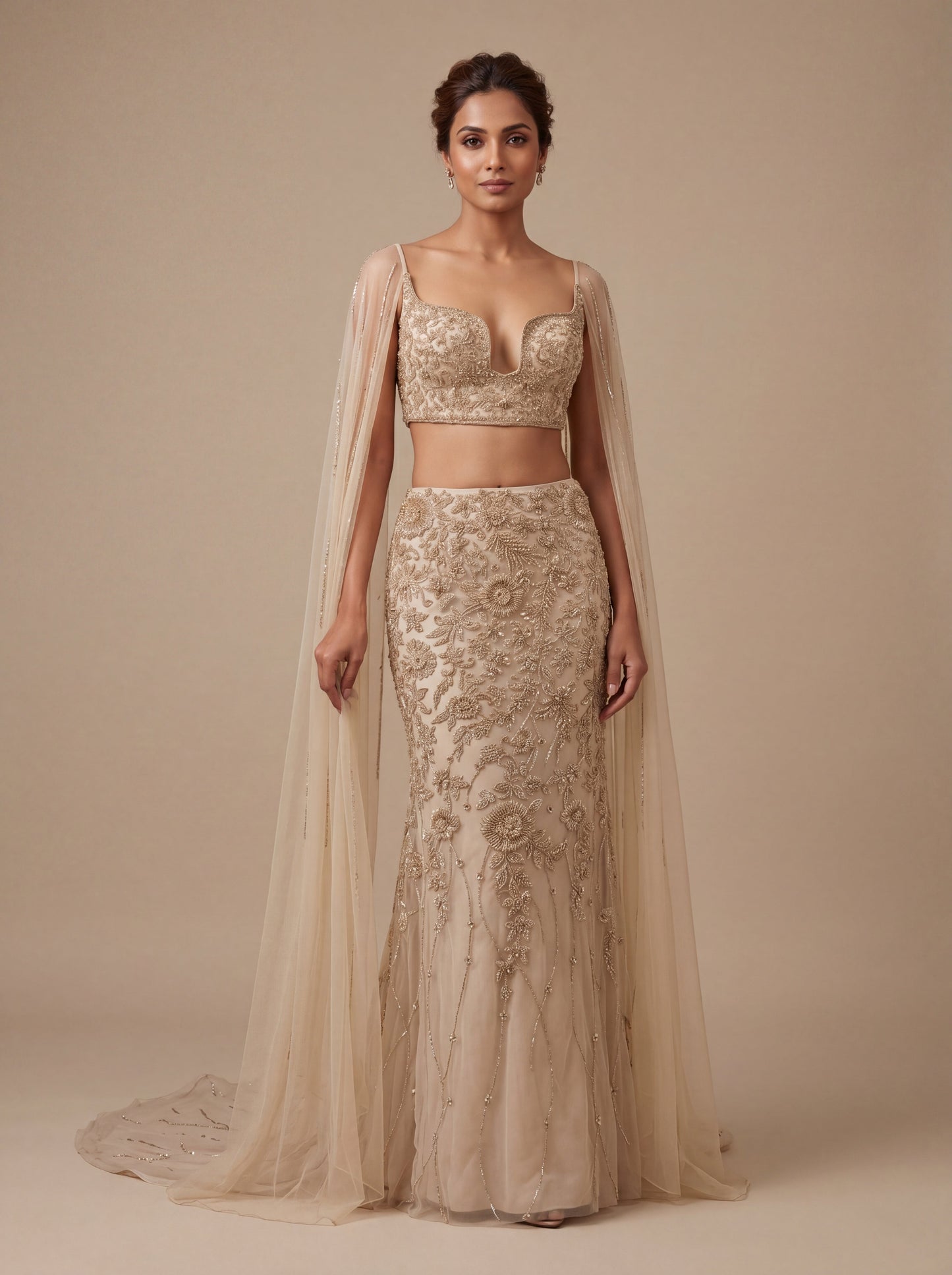 Gold Contemporary Bridal Lehenga With Intricate Embellishment Flare