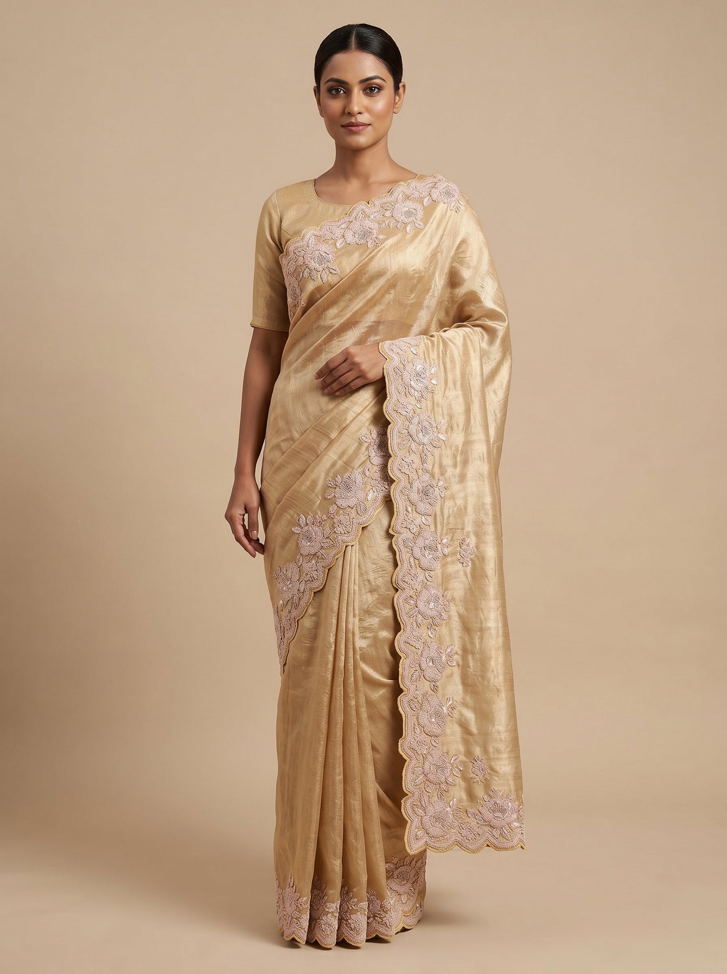 Gold Embroidered Saree with Opulent Craft