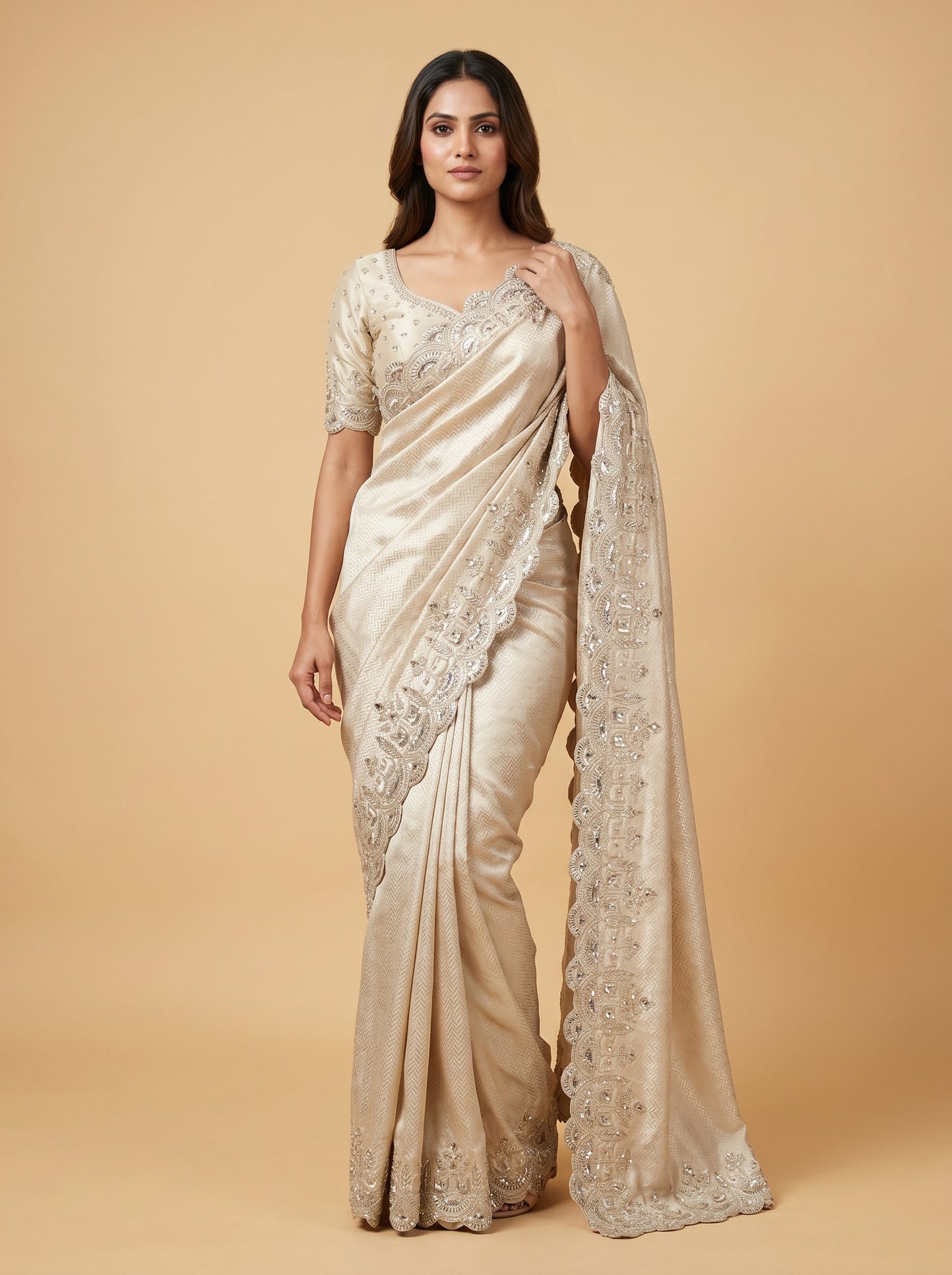 Gold embroidered saree with ornate work