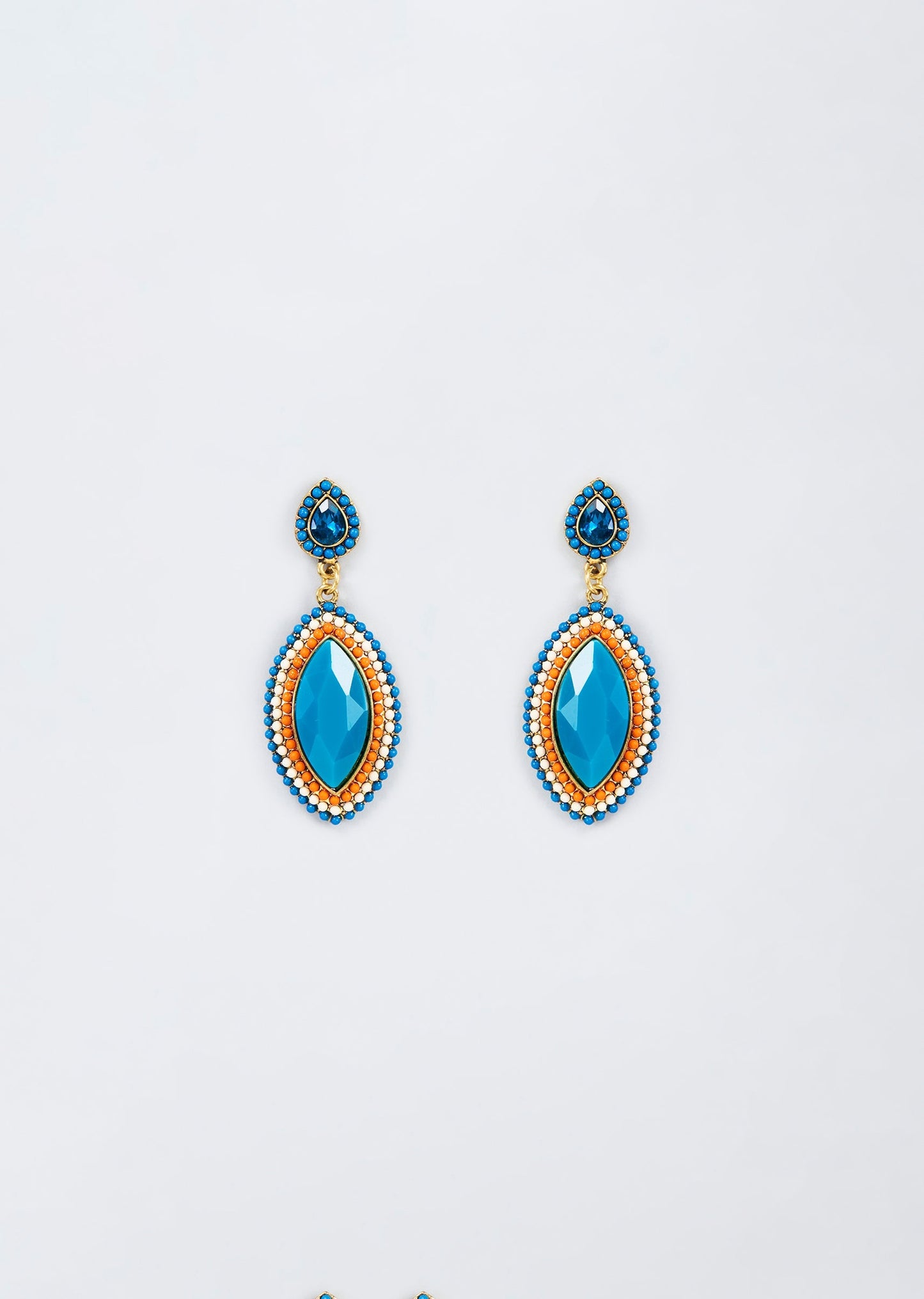 Gold Finish Blue Synthetic Stone Dangler Earrings