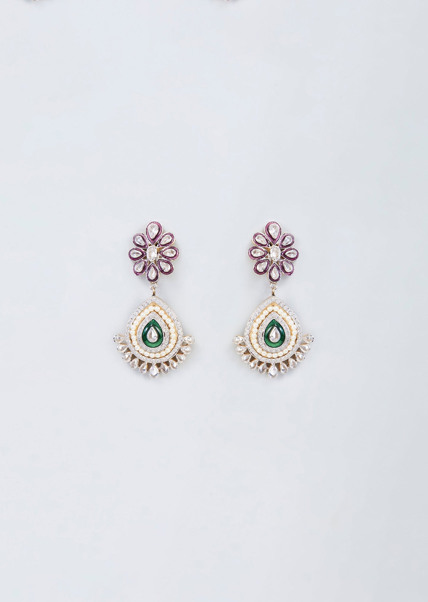 Gold Finish Kundan Polki And Multi Coloured Stone Dangler Earrings