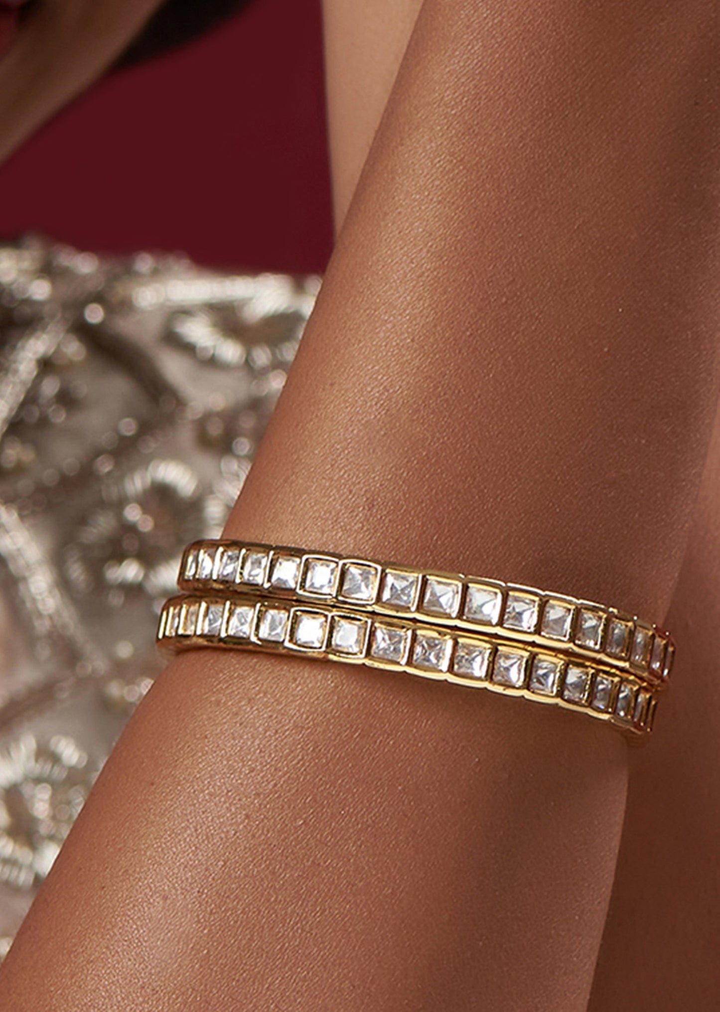Gold Finish Kundan Polki Bangles Set of Two