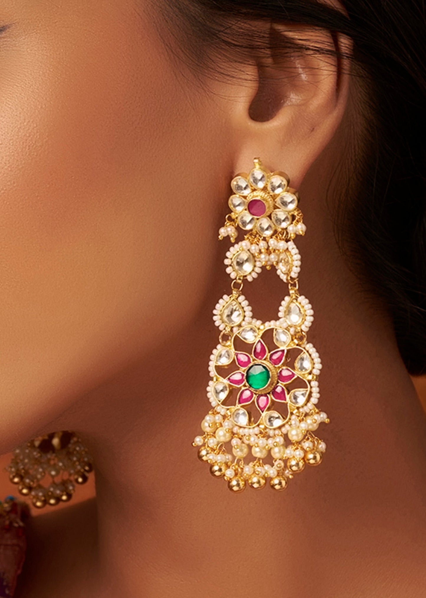 Gold Finish Kundan Polki Dangler Earrings