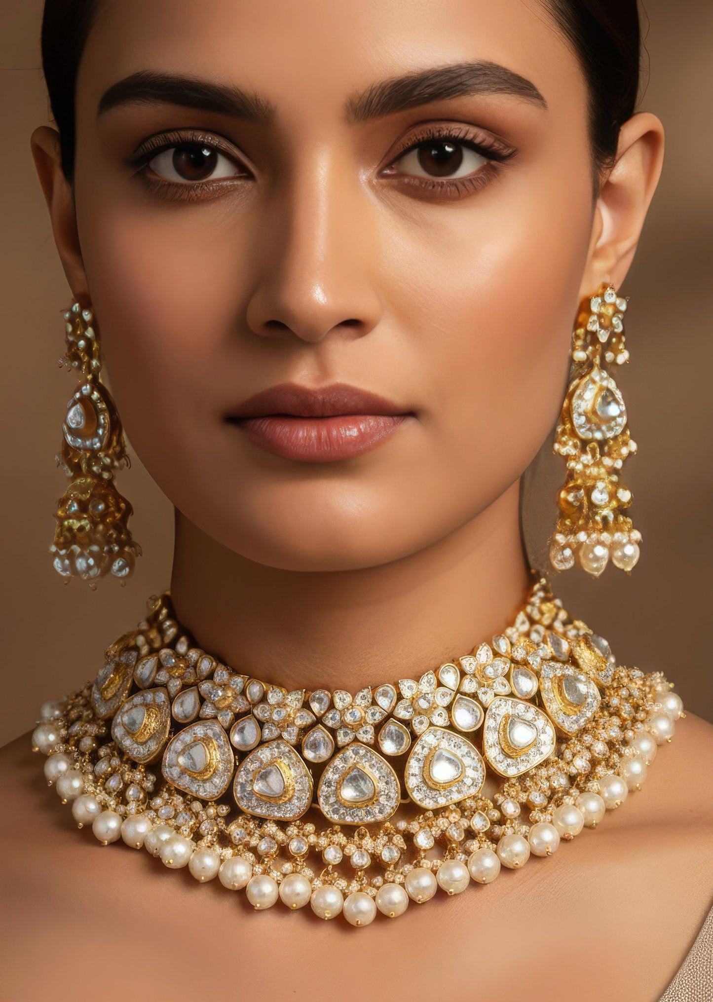 Gold Finish Necklace Set In Kundan Detail Work