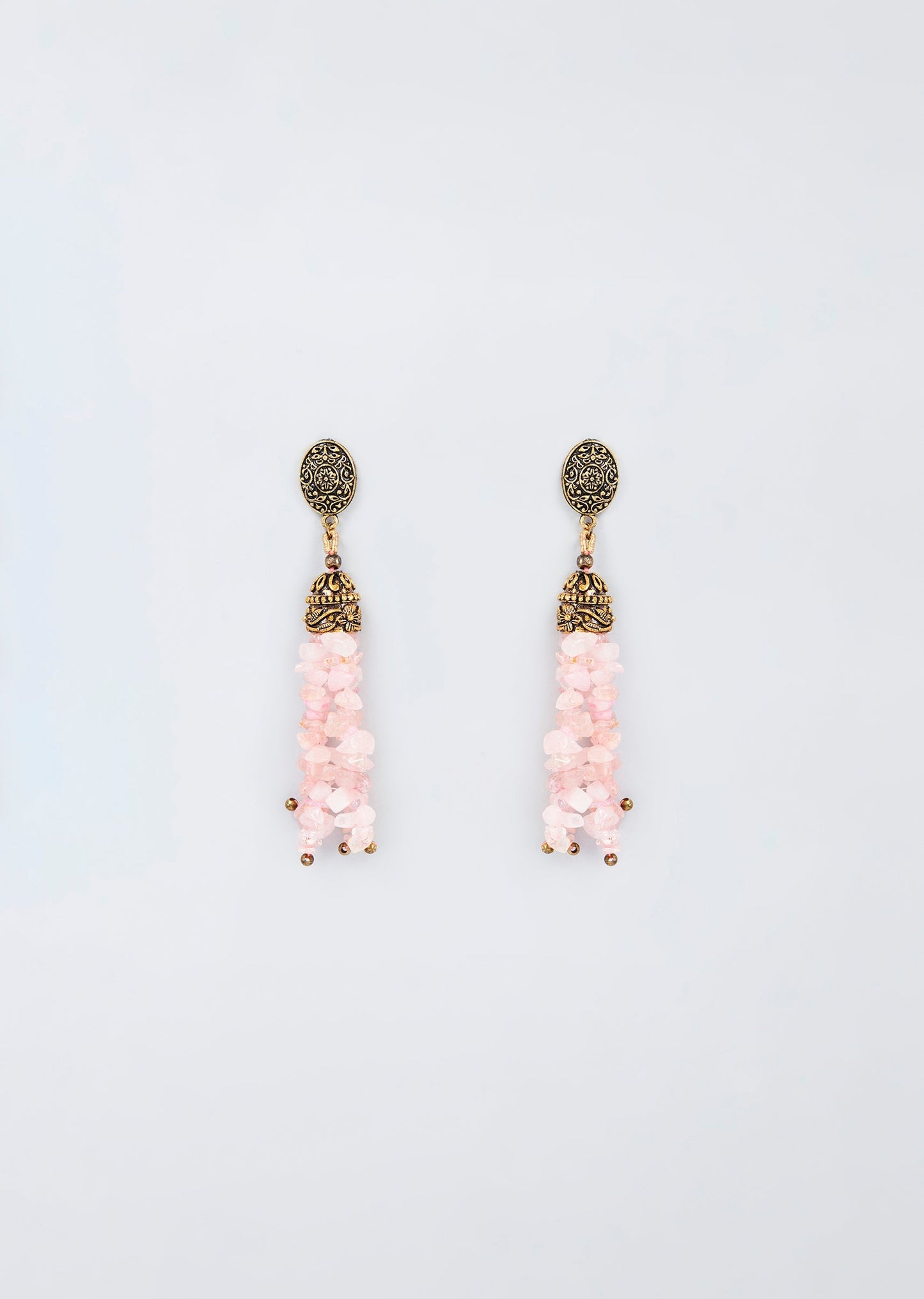 Gold Finish Pink Beaded Dangler Earrings