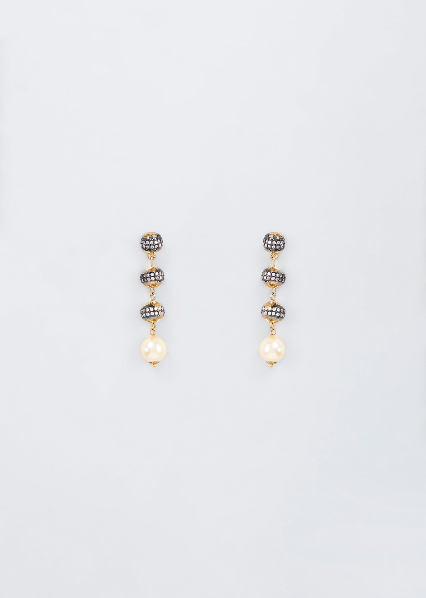 Gold Finish Stone And Pearl Dangler Earrings