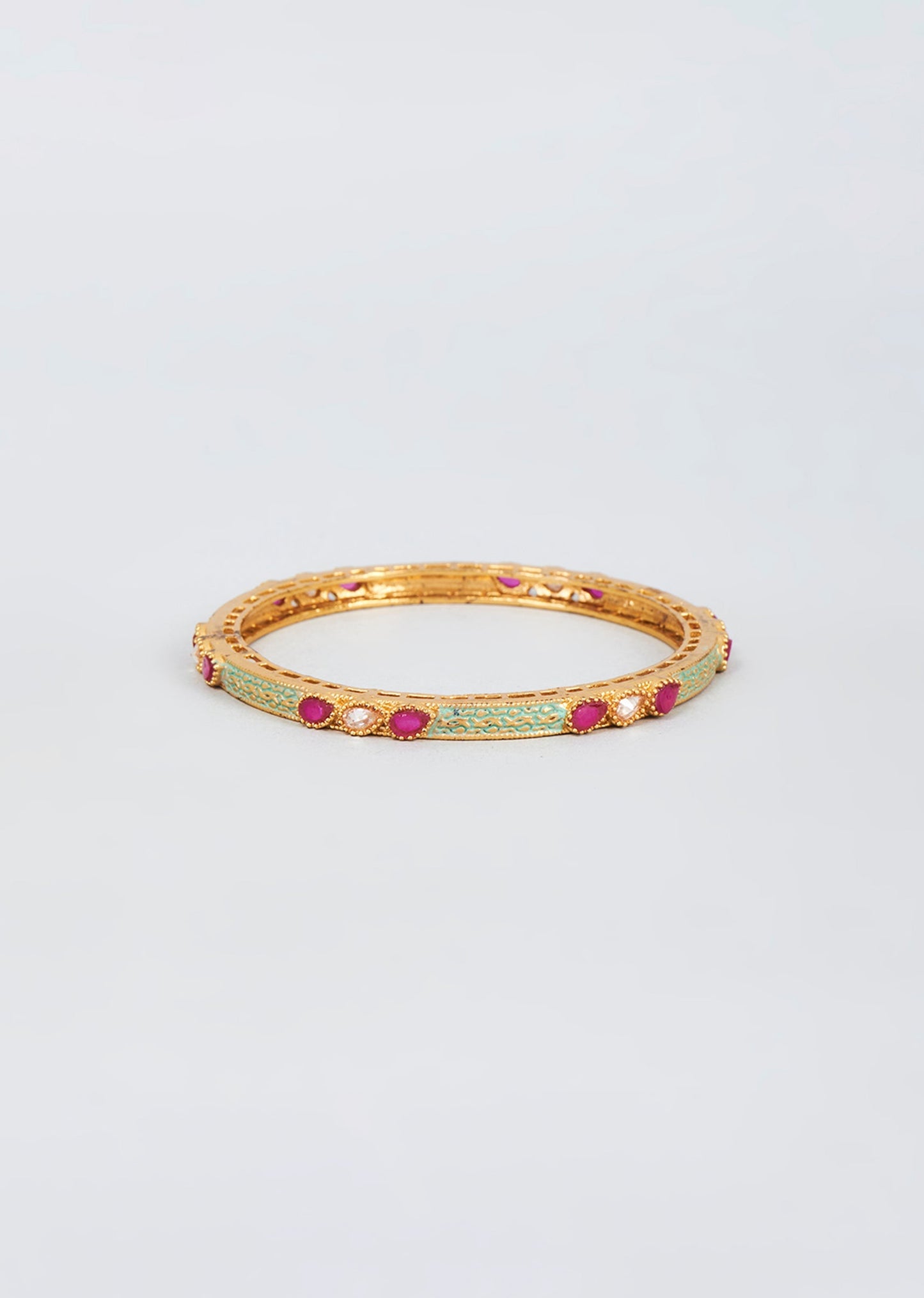 Gold Finish Zircon And Pink Stone Bangle
