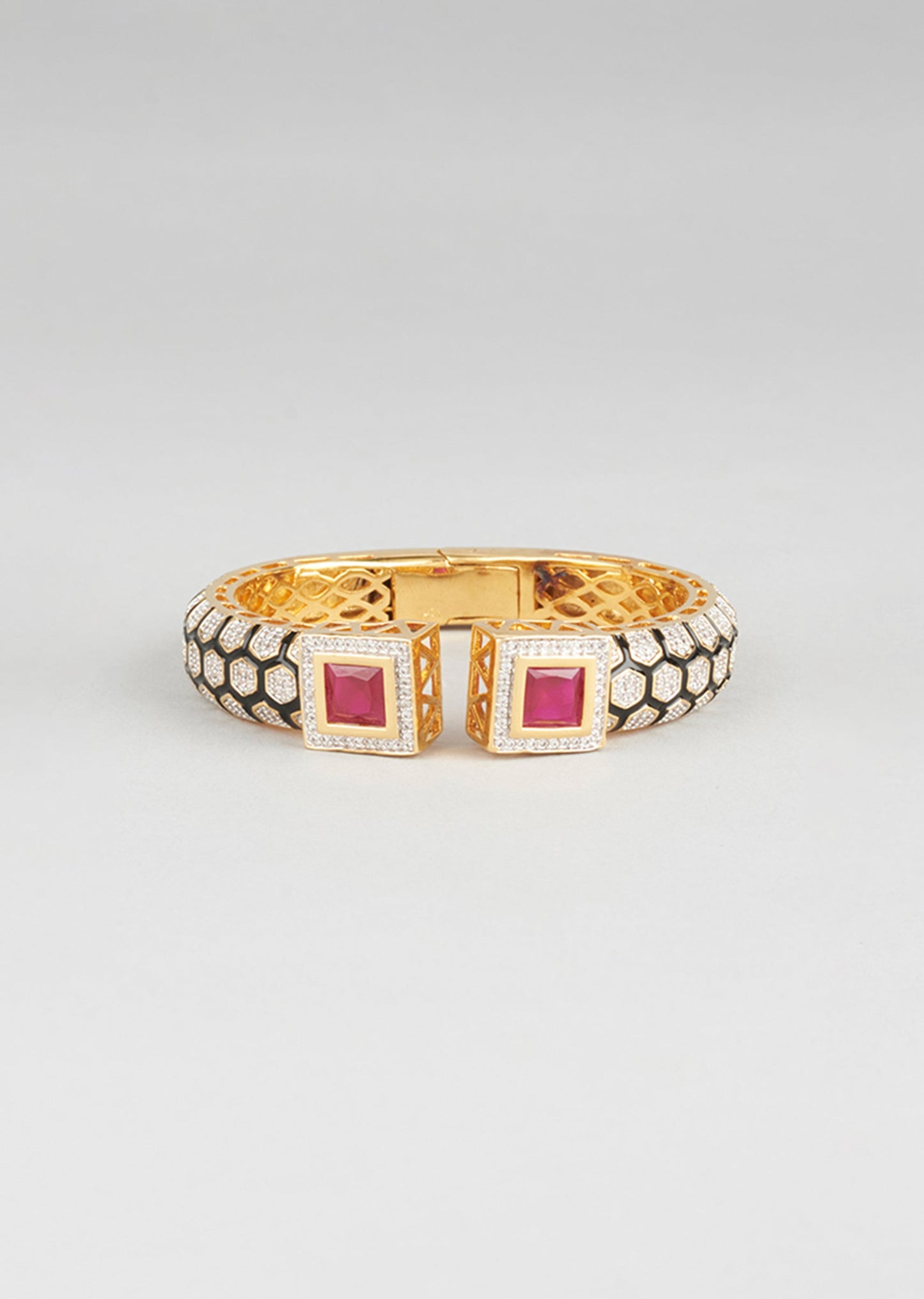 Gold Finish Zircon And Ruby Stone Kada