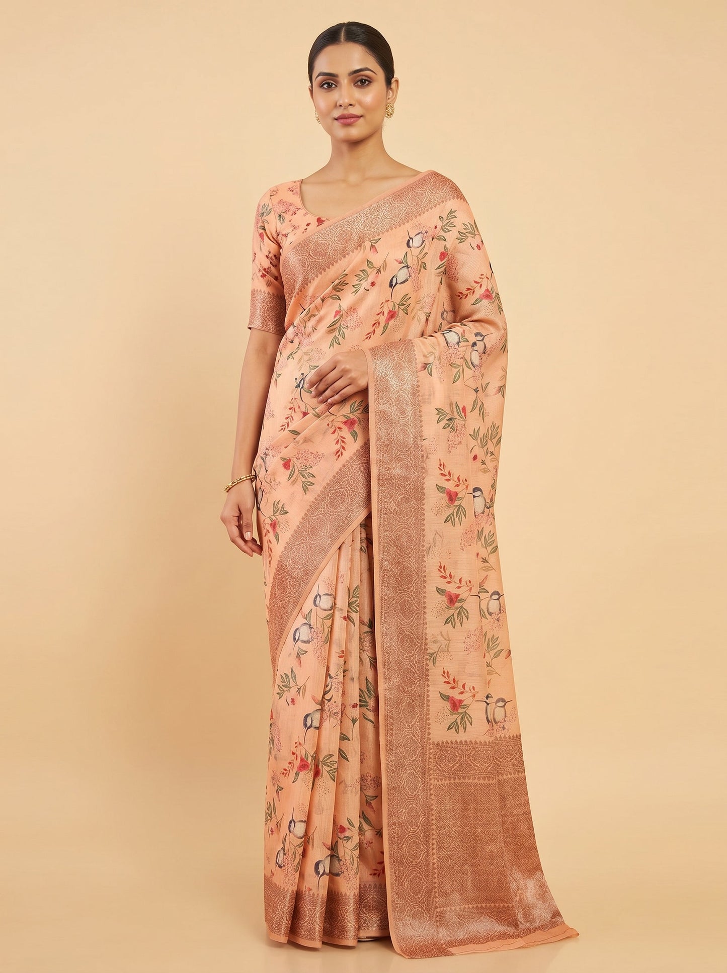 Gold Floral Woven Saree