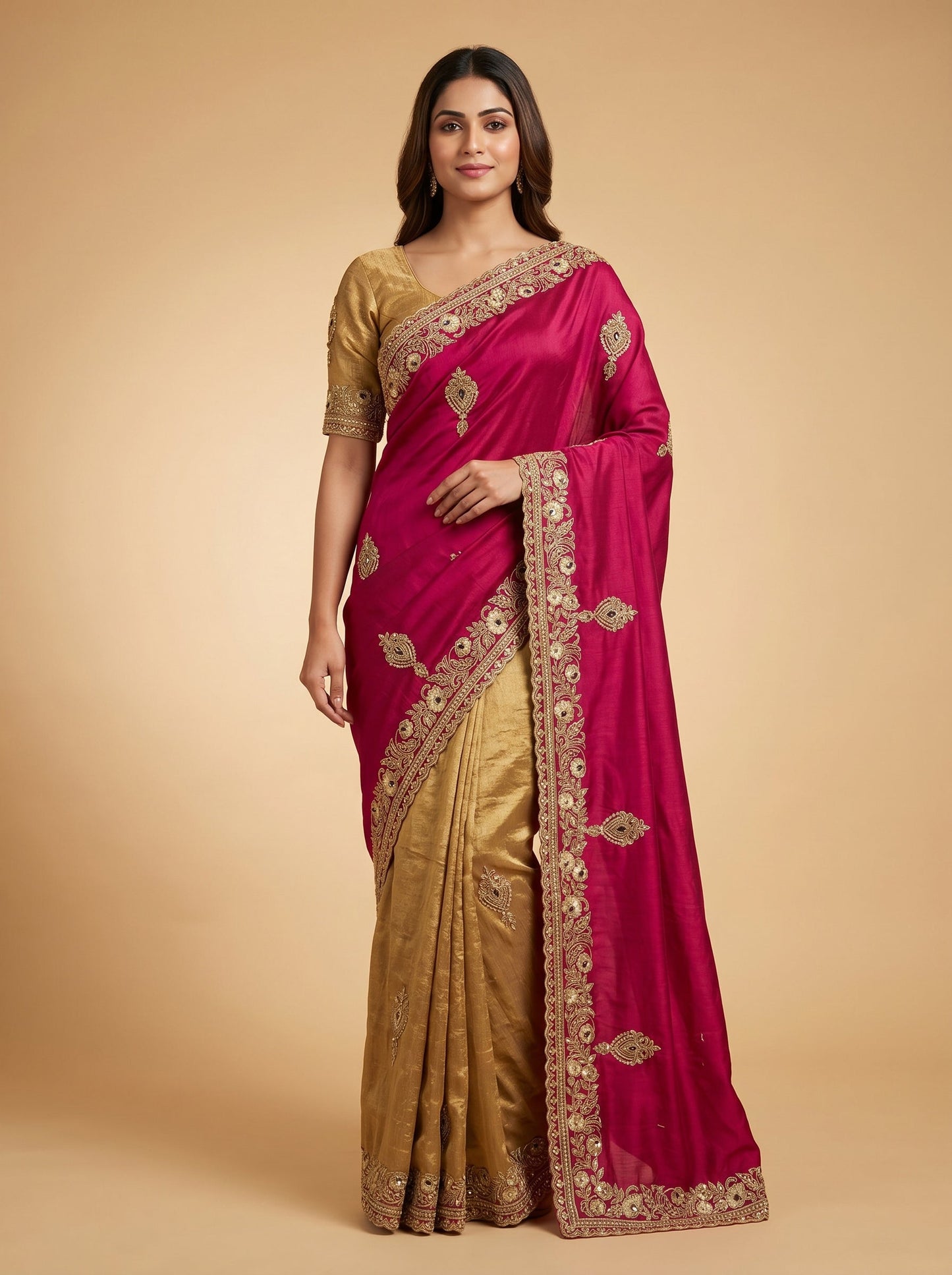 Gold Foil Shimmer Embroidered Saree